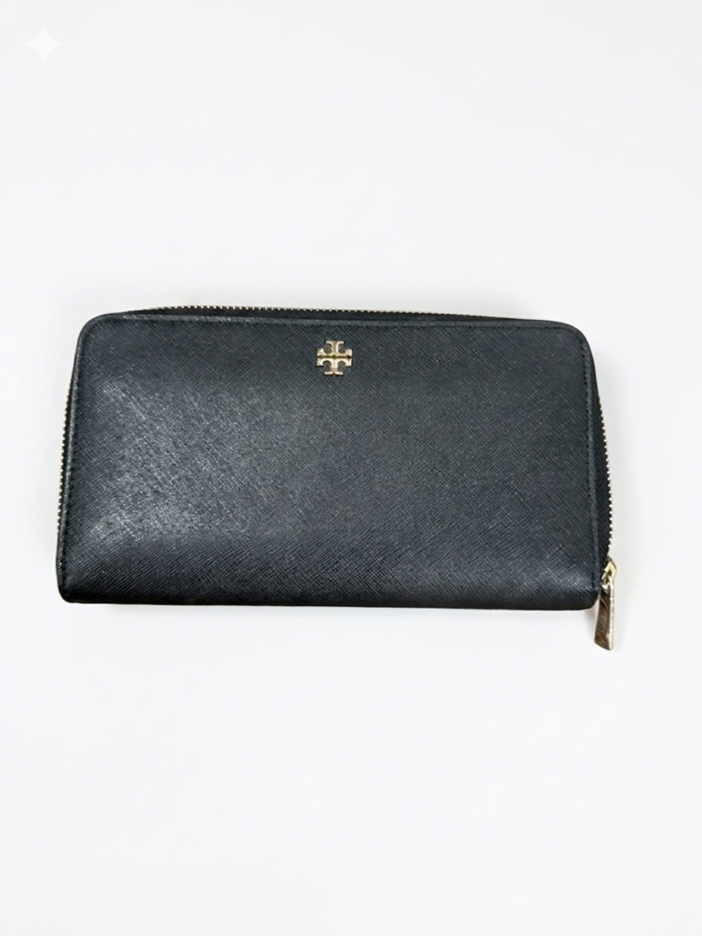 Tory Burch Black Wallet with Gold Zip Detail
